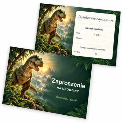 Zdjęcie produktu dla ZAPROSZENIA URODZINOWE Dinozaur - Jurajska Przygoda NA PRZYJĘCIE