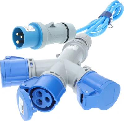 Produktbild von Kalle Verlängerungskabel CEE 230V 16A 2,5mm²  3-Fach Kupplung Extreme Blau IP44 1,5 Meter