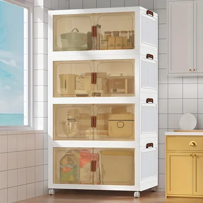 Produktbild von 4 Schichten 55cm Breite zusammenklappbare Aufbewahrung Schränke,Mit Reifen,freie Bewegung,Klappbarer Faltbarer Mehrzweck schrank aus Kunststoff.