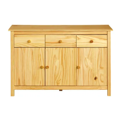 Produktbild von Möbilia Sideboard aus Kiefer Massivholz – Natur lackiert – 3 Türen, 3 Schubladen – 129 x 40 x 80 cm