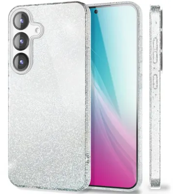 Produktbild von NALIA Glitzerhülle für Samsung Galaxy S25 – Funkelnder Glitzer-Look & Grip – SHINEPOP (Silikon Case) – Marke aus Berlin – Mondsilber