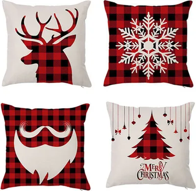 Produktbild von 4er-Set Weihnachtsthema Beige Farbe Dekorativer Dekokissenbezug Kissenbezug 18 x 18 Zoll 45 x 45 cm (Set 1)
