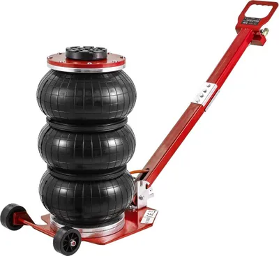 Image de Cric pneumatique, cric pneumatique triple sac 3 tonnes/6600 lb, cric à air avec six tubes en acier, levage jusqu'à 17,7 pouces, cric pneumatique à levage rapide 3-5 s, avec poignée longue réglable pour voitures, garages, réparations (rouge)