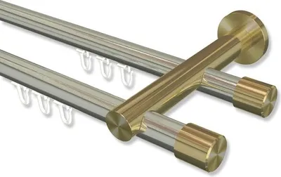 Produktbild von Interdeco Innenlaufstange, Gardinenstange mit Innenlauf Edelstahl-Optik / Messing-Optik Modell Platon Santo, 20 mm Ø 2-läufig, 360 cm (geteilt)