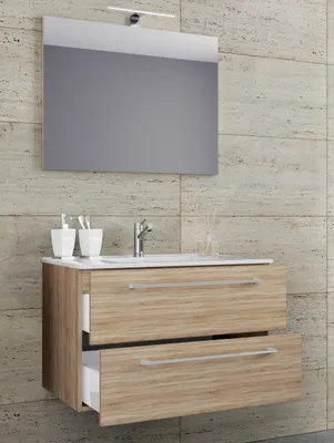 Produktbild von VCM 3-tlg. Waschplatz Waschtisch | Waschbecken Unterschrank Breite 60 cm | Badmöbel Set hängend mit zwei Schubladen Spiegel | Badinos