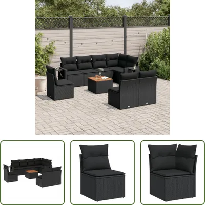 Produktbild von The Living Store 9-tlg. Garten-Sofagarnitur mit Kissen Schwarz Poly Rattan