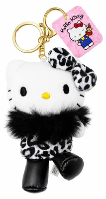 Produktbild von Hello Kitty Plüsch Schlüsselanhänger 10 cm Leo schwarz Taschenanhänger Kuscheltier Plüschtier Bagclip Stofftier Anime Plush Cute Plushie Halloween Weihnachten Geschenke für Kinder