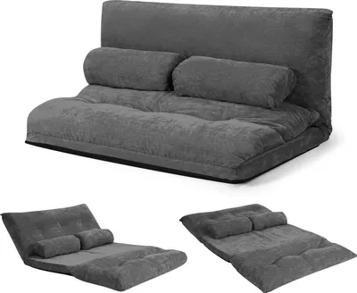 Produktbild von GOPLUS 2 Sitzer Bodensofa mit 2 Kissen, 3 in 1 Sofabett Liege Sofa mit 6 stufig Verstellbarer Rückenlehne, Klappsofa mit Schlaffunktion, Grau