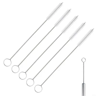 Zdjęcie produktu dla Szczotki do czyszczenia słomek, 5 sztuk, nylon, stal nierdzewna, 20 cm