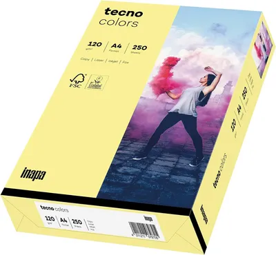 Image de Papier d'impression coloré inapa Papier coloré tecno Colors : 120 g/m², A4, 250 feuilles, jaune clair
