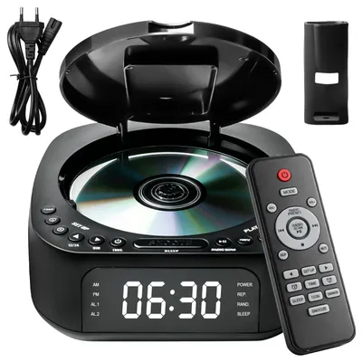 Image de Lecteur CD portable avec Bluetooth, radio FM, lecteur MP3, ports USB/AUX, fonction réveil, télécommande, couleur noire