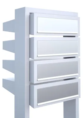 Produktbild von Briefkastenanlage Stairs for Four in Weiß mit Edelstahlklappe