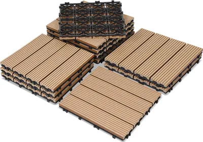 Obrázok produktu pre Izrielar 110 ks WPC terasové dlaždice s odvodnením a klikovým systémom pre záhradné a balkónové podlahy 30 x 30 cm teak