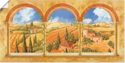 Produktbild von ARTland Poster Drei Torbögen mit Blick in die Toskana Größe: 40x20 cm