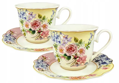 Productafbeelding van Porseleinen beker 2 stuks koffie en theeschoteltje bloem 250ml voor vrouwen