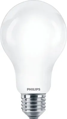 A Philips LED light bulb on a white background.