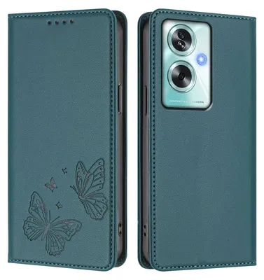 Image de Étui en cuir pour Oppo A79 5G, motif papillon, étui portefeuille à rabat avec support, vert