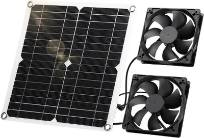 Produktbild von Solar Ventilator 12W mit Doppel Lüfter, Solar Lüfter Set für Gewächshaus & Hühnerstall, IP65 wasserdicht, für Belüftung & Luftzirkulation