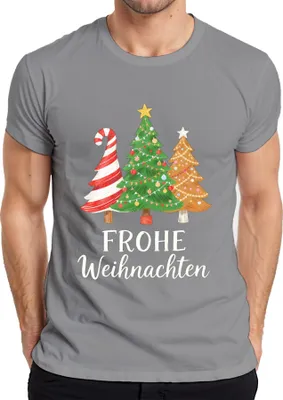 Produktbild von FROHE Weihnachten Weihnachtsbaum Tannenbaum Zuckerstange Lebkuche Herren T-Shirt, Grau, XL