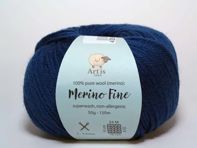 Immagine prodotto di Merino Fine Art'is Yarn 100% Pura Lana | Superwash & Anallergica (50g/150m) (1012 blu marino)