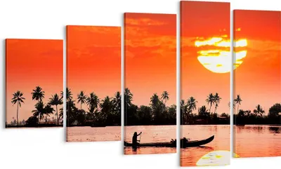 Produktbild von Bild auf Leinwand - Leinwandbild - Kanal boot kultur sonnenuntergang - 100x60cm - Wand Bild - Wanddeko - Leinwanddruck - Bilder - Kunstdruck - Leinwand bilder - Wandkunst - EG100x60-2711