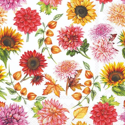 Image de Serviettes automne 33x33 cm 3 plis 20 fleurs
