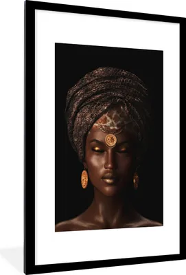 Produktbild von MuchoWow® MuchoWow® Gerahmtes Poster Frau - Kopftuch - Giraffendruck 60x90 cm - Poster mit zchwarzem Bilderrahmen - Dekoration - Wandposter Wohnzimmer - Hochwertig