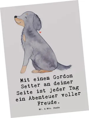 Produktbild von Mr. & Mrs. Panda Postkarte Gordon Setter Freude - Grau Pastell - Geschenk, treuer Begleiter, Ansichtskarte, unvergessliche Momente, Hunderasse, Fotokarte, Hunderassen
