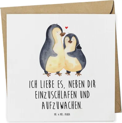 Produktbild von Mr. & Mrs. Panda Grußkarte Pinguine Einschlafen - Weiß - Geschenk, Klappkarte, anlasskarte, für Freundin, Ehefrau, Hochzeitstag, Mitbringsel, Frauen, Glückwunschkarte