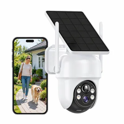 Zdjęcie produktu dla Kamera monitoringu solarna 4MP, Wi-Fi, 360°PTZ, obracana, bezprzewodowa, z panelem słonecznym, kolorowy tryb nocny, dwukierunkowy dźwięk, detekcja ruchu PIR, inteligentne powiadomienia alarmowe