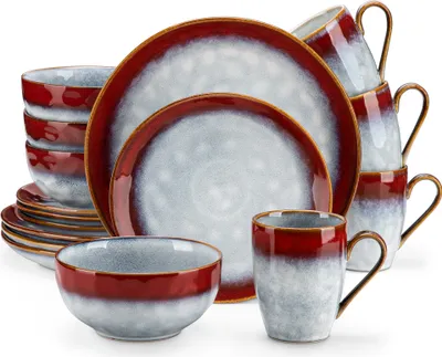 Obrázek produktu pro Kameninový jídelní servis, 16dílný kombinovaný servis vancasso, vintage sada nádobí, s miskami na cereálie, hrnky, dezertními talíři a jídelními talíři pro 4 osoby