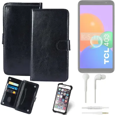 Produktbild von K-S-Trade 360° Hülle kompatibel mit TCL 403 inkl. Headphones schwarz Kunstleder Case BookCase WalletCase Kunstlederederhülle Handyhülle,