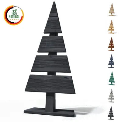 Immagine prodotto di Floranica Albero di Natale in legno naturale 60x27cm Nero Decorazione natalizia per interni ed esterni albero in legno di larice fatto a mano