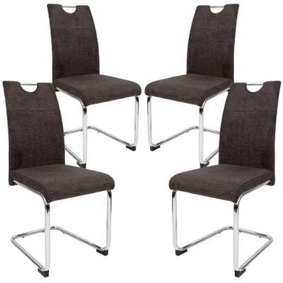 Produktbild von Moderne Esszimmerstühle mit Stoffbezug - gepolsterte Esstischstühle Freischwinger mit robustem Chrom Gestell,Menge:4 St.;Farbe:Braun-Grau