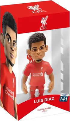 A collectible figurine of footballer Luis Díaz in its packaging.