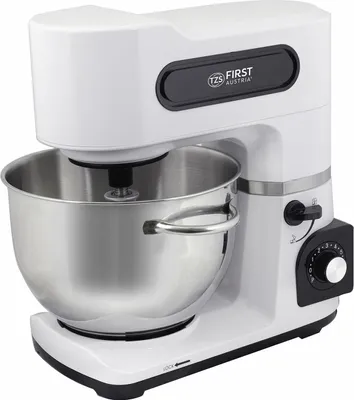 Produktbild von TZS First Austria Küchenmaschine 1500W, 6 L Edelstahl-Rührschüssel, Rührmaschine, Knetmaschine - Teigknetmaschine mit 6 Geschwindigkeiten, Quirl, Knethaken und Schneebesen Weiß