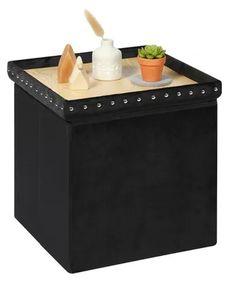 Immagine prodotto di Pouf pieghevole con spazio contenitore, in velluto, 40x40x40 cm, nero