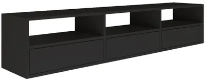 Produktbild von Selsey Framme – hängendes TV-Board mit drei Klappen und offenen Ablagen, Schwarz, 150 cm