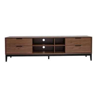 Produktbild von Miliboo - TV-Möbel im Vintage-Stil aus dunklem Walnussfurnier und schwarzem Metall mit Stauraum B180 cm SARTO