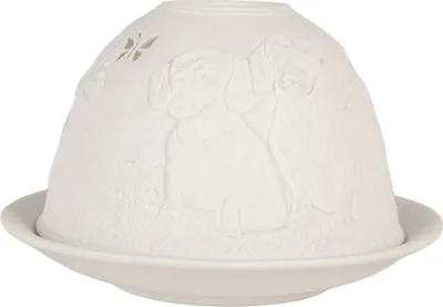 Produktbild von Clayre & Eef Teelichthalter Ø 12x8 cm Weiß Porzellan Hunde
