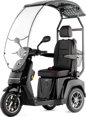 Produktbild von Elektromobil Veleco Turris mit Kapitänssitz und Dach - 800W - Seniorenmobil - Fertig montiert und fahrbereit -  LED - Hohe Rückenlehne (Schwarz)