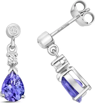 Produktbild von 9 Karat (375) Weißgold Damen - Diamant Paar Ohrringe 0.10 Karat mit Tansanit - 13mm*5mm; TRS3192