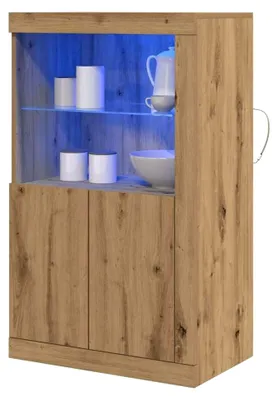 Produktbild von Moderner Schrank aus massiver Eiche mit Glasregal | Elegantes Design, geeignet für Wohnzimmer oder Büro, langlebig, mattes Finish, nur für Innenräume, einfach zu montieren, Holz