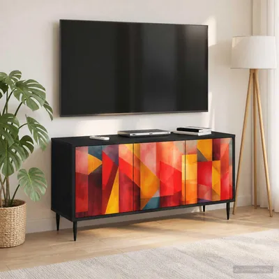 Image de Meuble TV exclusif - HEESCH, dimensions : 102 x 33 x 51 cm, couleur noire, aspect chêne