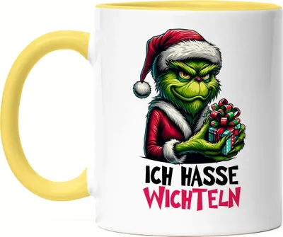 Produktbild von Ich hasse Wichteln Tasse Gelb Ironie Lustig Weihnachten Julklapp Spruch