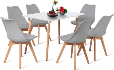 Produktbild von H.J WeDoo Esszimmerstühle, Skandinavischer Stil, Vintage, Retro, Küchenstuhl, Gepolsterter mit Sitzkissen, aus Kunststoff & Massivholz, Stühle 1er 2er 4er 6er 8er Set (6er, Grau)