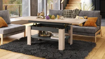Produktbild von Design Couchtisch Tisch Rio stufenlos höhenverstellbar 55 - 67 cm ausziehbar 130 - 170cm mit Ablagefläche Esstisch