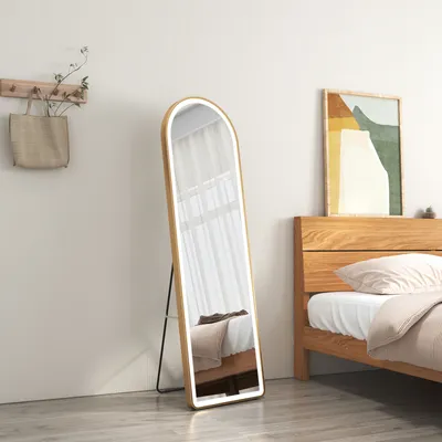 Produktbild von EMKE stojace zrkadlo 147x45cm zrkadlo po celej dĺžke zlatý rám s LED osvetlením zrkadlo s funkciou stmievania 3 farieb zakrivené toaletné zrkadlo