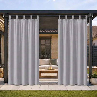 Produktbild von Vorhänge Blickdicht Wasserdicht Gardinen Sonnenschutz Outdoor Vorhang mit Abnehmbare Schlaufen, 2 Stück, B132xH274cm, Hellgrau