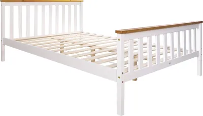 Image de Lit en bois double massif pin 140x200 blanc cadre de lit avec sommier futon lit